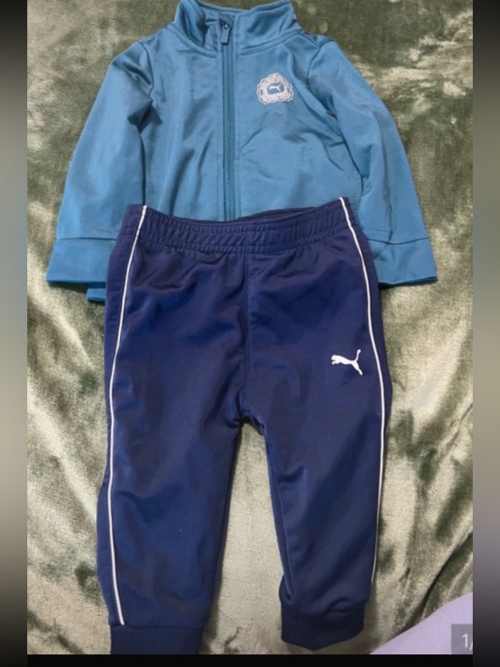 Puma Navy Blue Kids Joggers with White Piping
